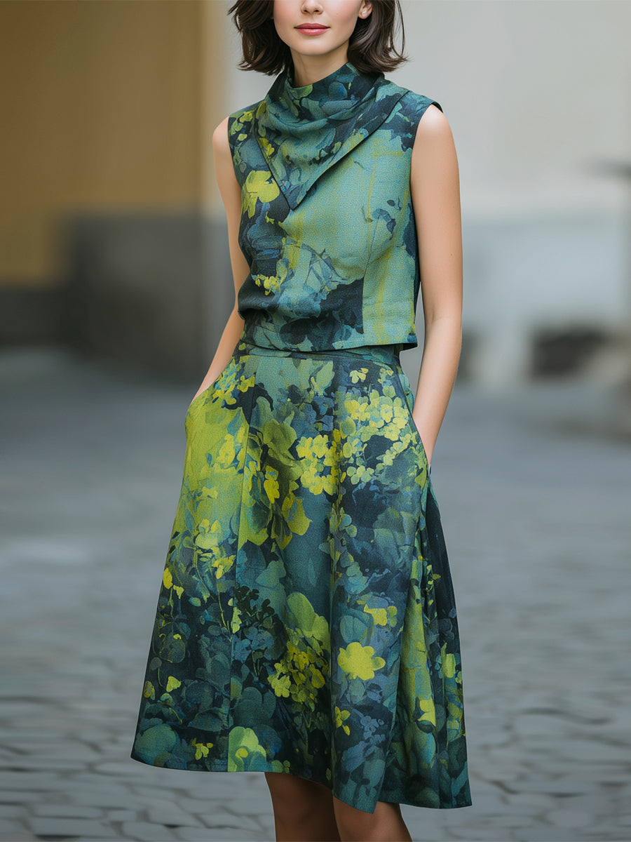 Sleeveless Printed Top & Midi Skirt Coordinated Set