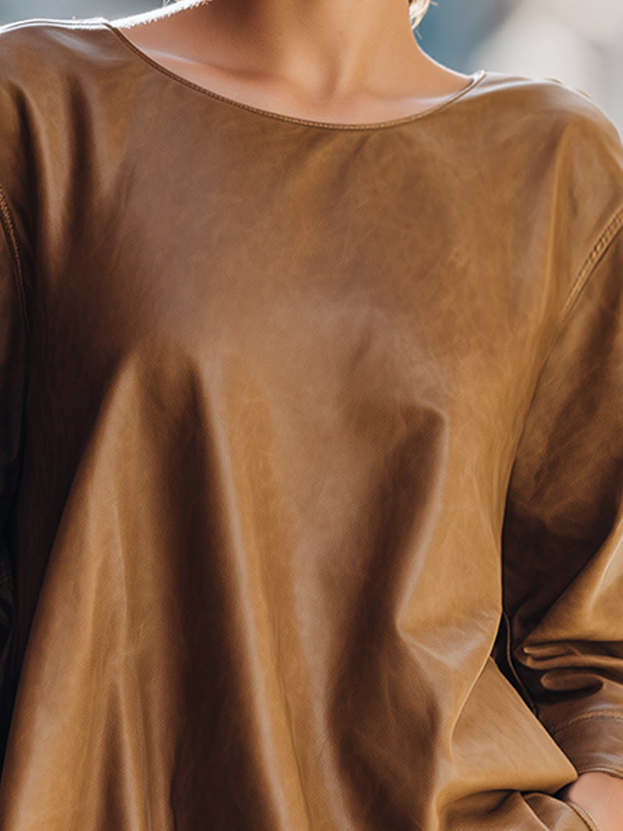 Tan Leather Oversized Top