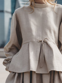 Linen-Blend Tie-Waist Tiered Mini Dress