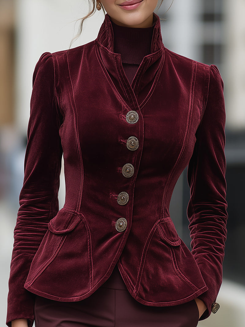 Velvet Tailored Burgundy Blazer