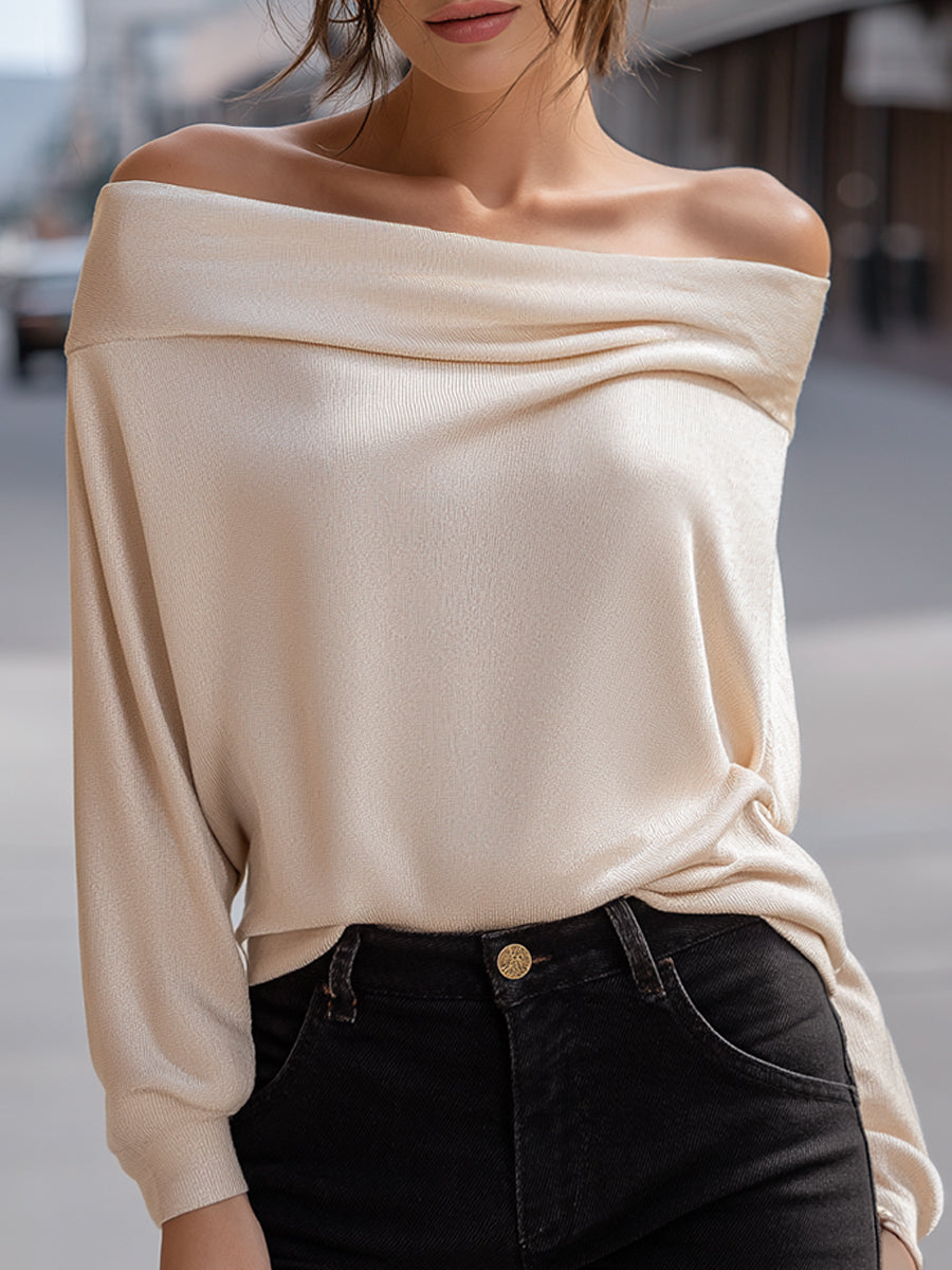 Off-Shoulder Draped Knit Top