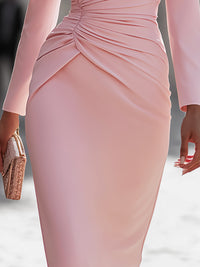 Long-Sleeve Ruched Bodycon Midi Dress