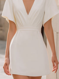 Deep V-Neck Flutter Sleeve Mini Dress