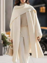 Ivory Draped Wool Cape Coat