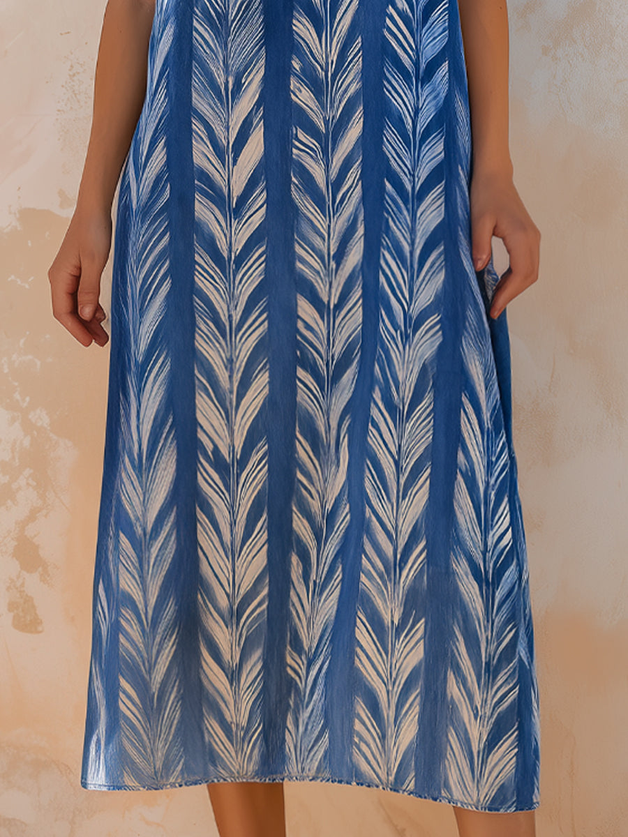 Short Sleeve Printed Midi Dress