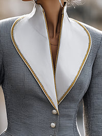 High Collar Embroidered Lapel Blazer