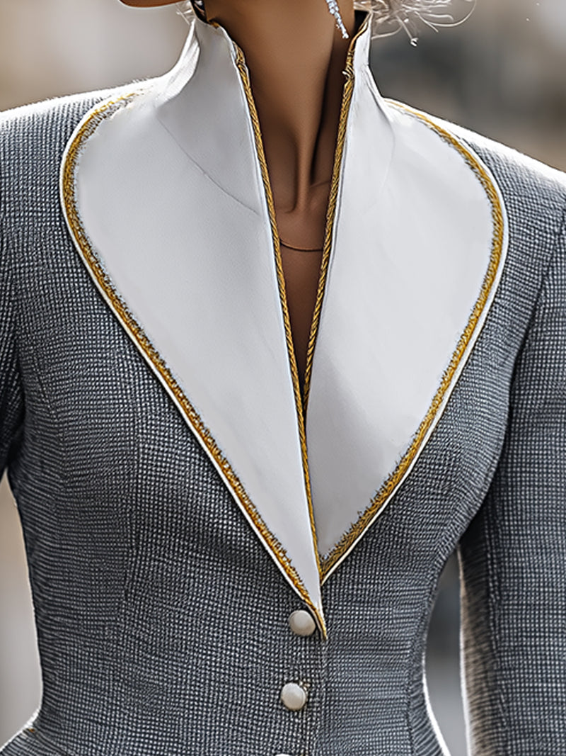 High Collar Embroidered Lapel Blazer