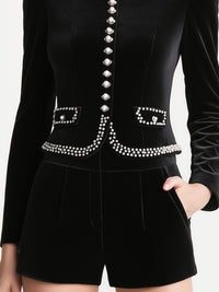 Velvet Pearl-Embellished Tailored Jacket
