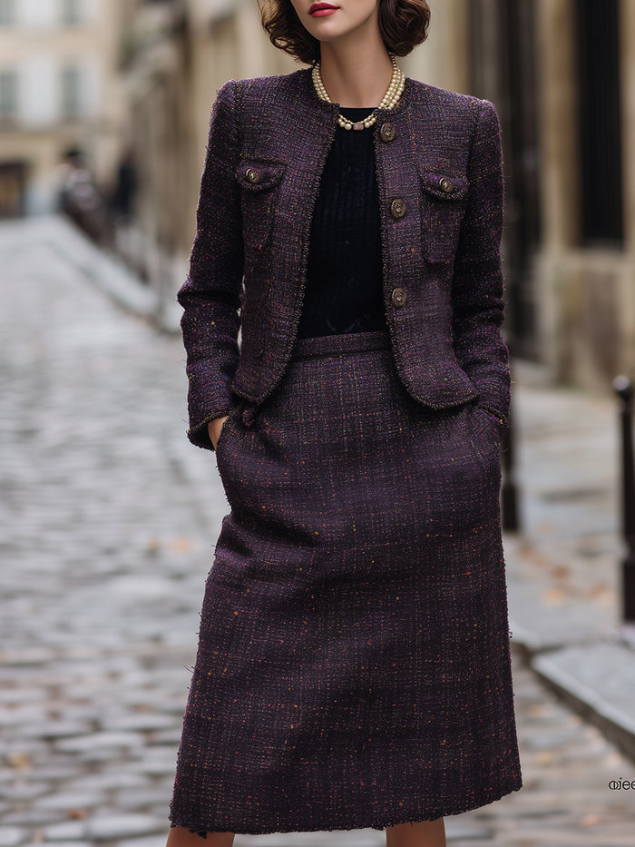 Vintage-Inspired Tweed Skirt Suit Set