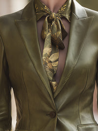 Olive Green Distressed Leather Blazer