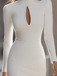 Elegant Ribbed Bodycon Dress With Keyhole Neckline