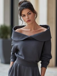 Charcoal Off-Shoulder Knit Top