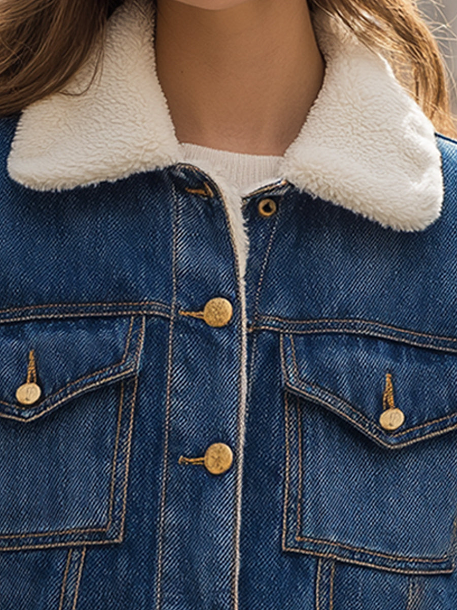 Classic Blue Denim Jacket With Faux Shearling Lining