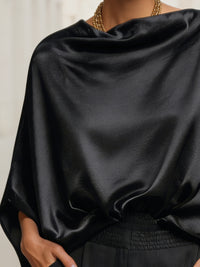 Draped Satin Batwing-Sleeve Blouse