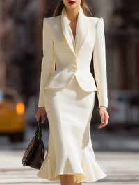 Slim-Fit Ruffle Blazer And Ruffle Skirt Set