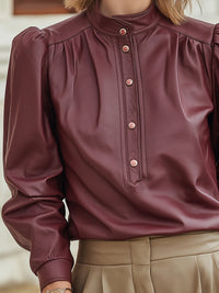 Faux Leather Button-Front Blouse