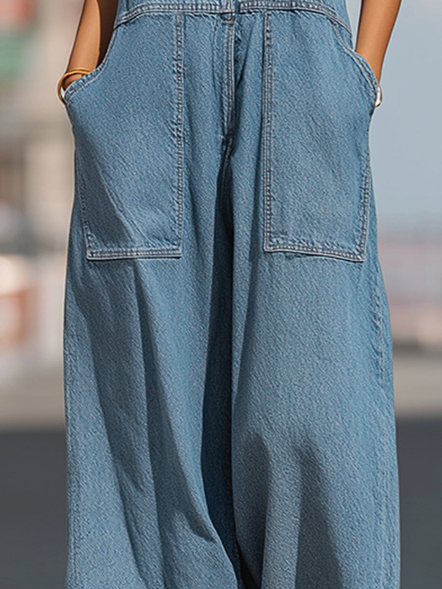 Denim Wide-Leg Pocket Cami Jumpsuit