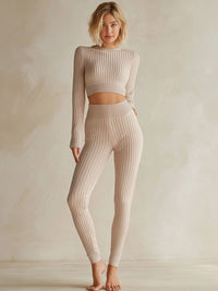 Ribbed Long-Sleeve Crop Top & High-Waist Legging Lounge Set