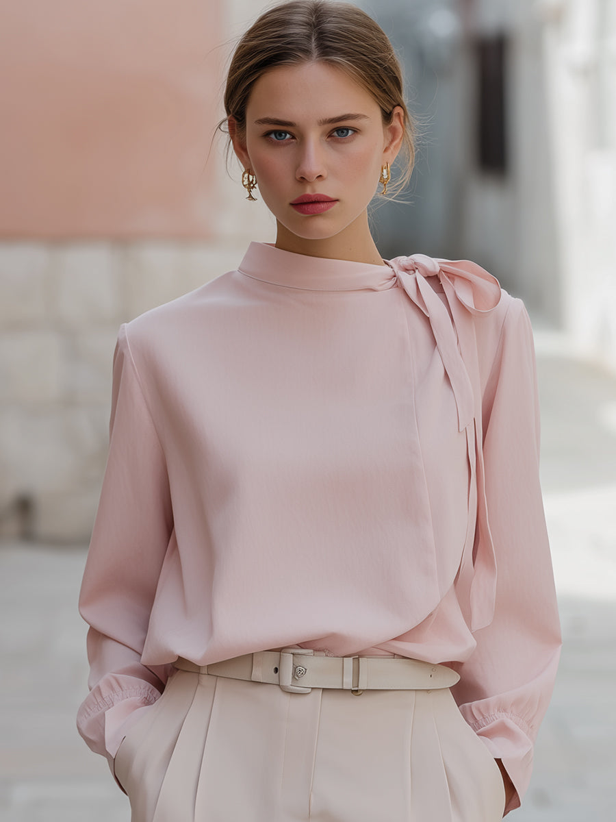 Elegant Pink Bow Detail Blouse