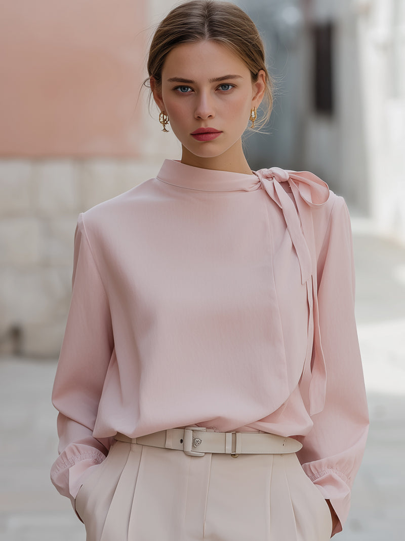 Elegant Pink Bow Detail Blouse
