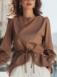 Faux Leather Drawstring Peplum Top