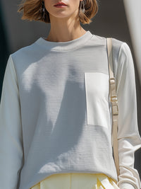 Woven-Panel Long-Sleeve Top
