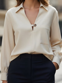 Ivory V-Neck Blouse With Decorative Button Detail