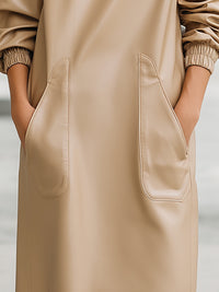 Sand Faux Leather Pocket Dress