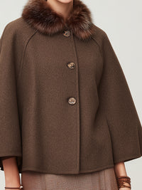 Wool Cape Coat With Fur Collar