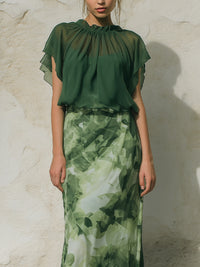 Printed Chiffon Blouse & Maxi Skirt Two-Piece Set