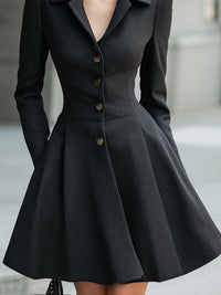 Black Tailored Blazer Dress With Flared Skirt