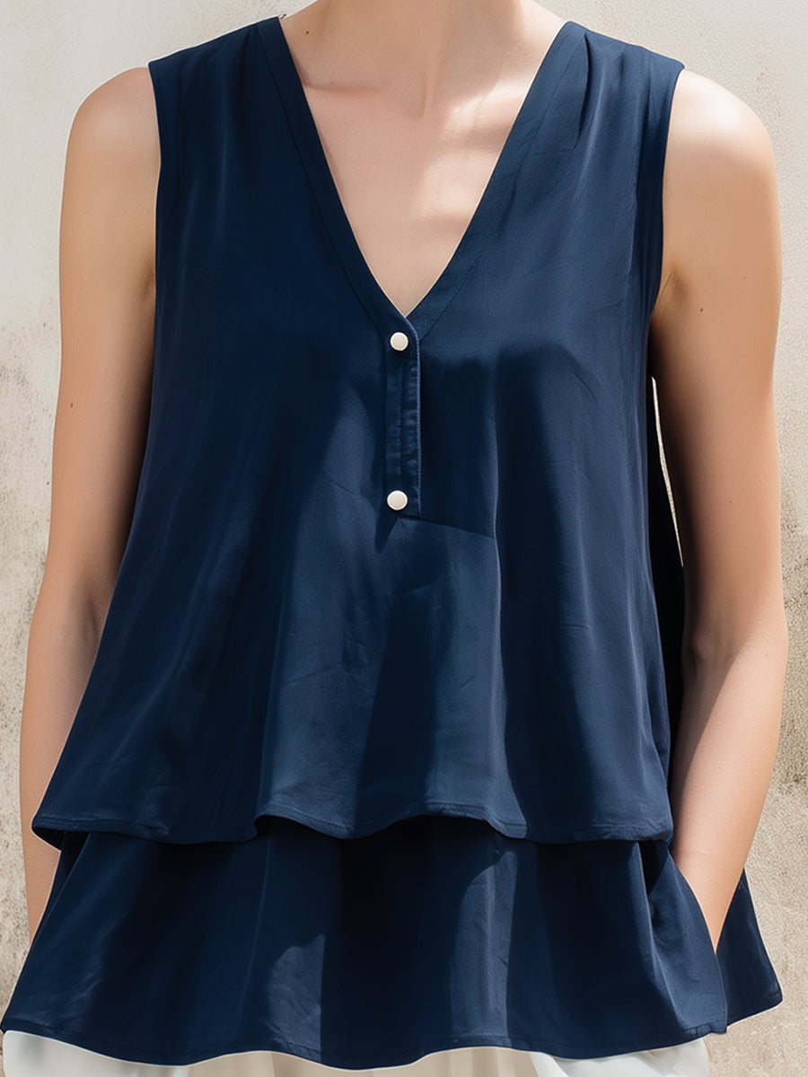 Layered V-Neck Sleeveless Flow Blouse