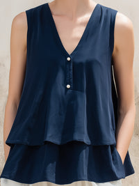 Layered V-Neck Sleeveless Flow Blouse