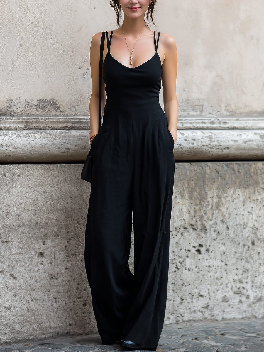Minimalist Spaghetti Strap Wide-Leg Jumpsuit