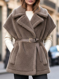 Faux Shearling Vest Coat With Belt