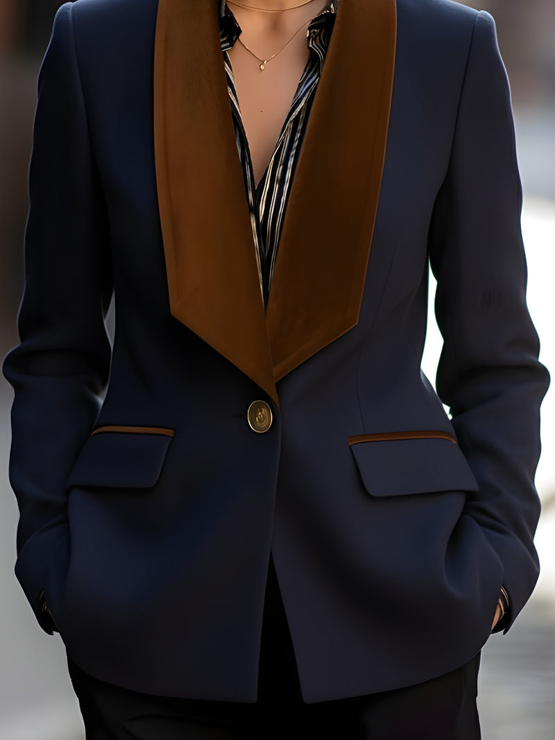 Navy Blazer With Wide Velvet Shawl Collar