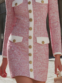 Tweed Gold-Button Mini Dress