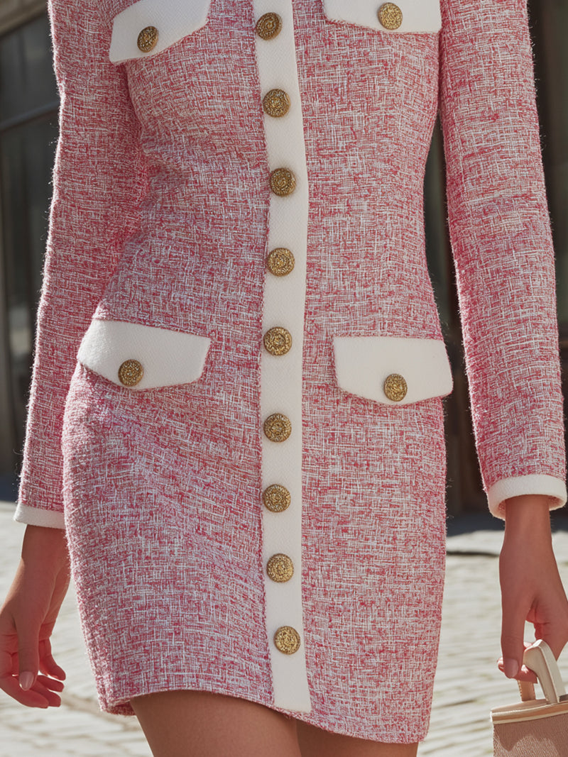 Tweed Gold-Button Mini Dress