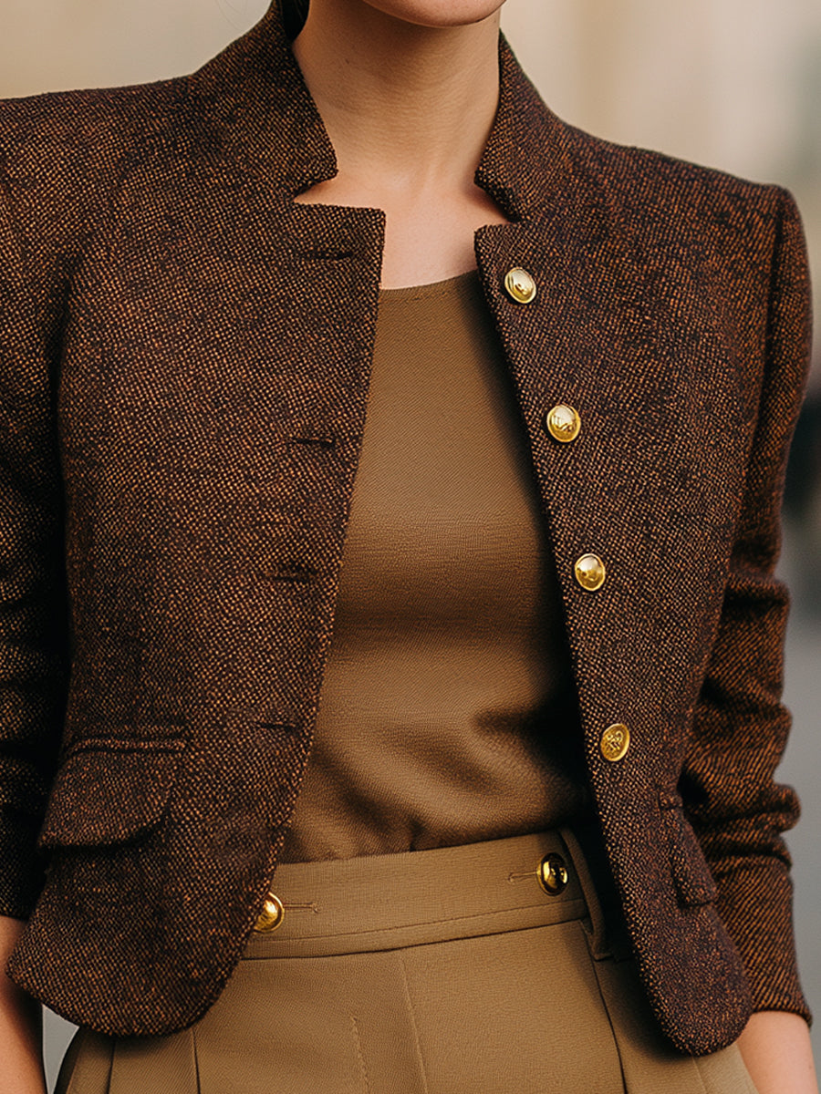 Chestnut Brown Cropped Tweed Jacket