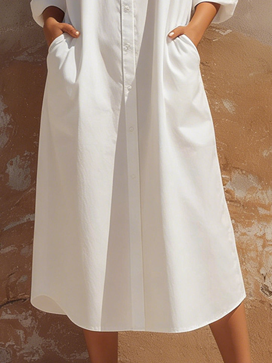 Minimalist Longline Shirt Dress With Pockets