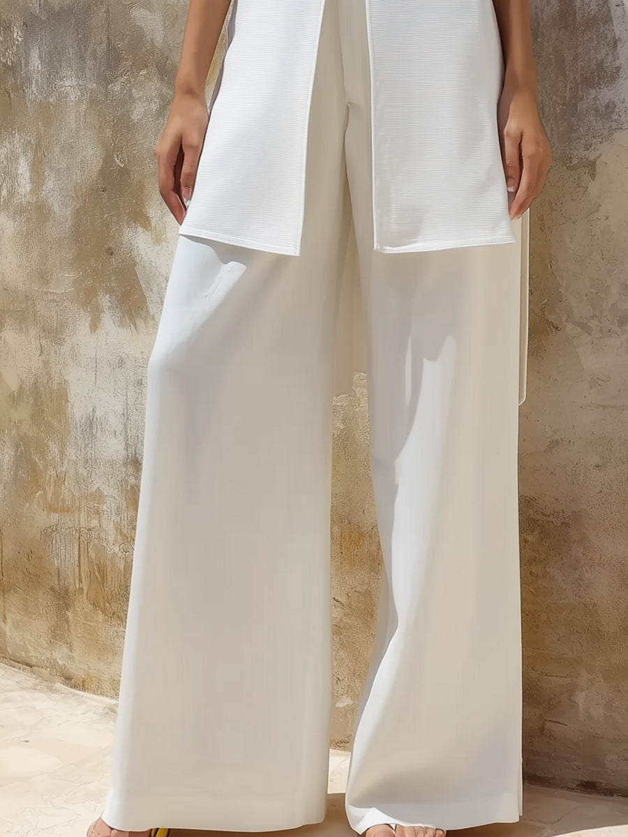 Sleeveless High-Neck Longline Top & Wide-Leg Pants Set