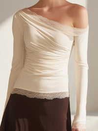 Ivory Asymmetric Lace Trim Top