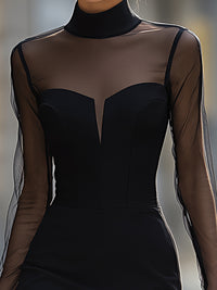 Sheer Mesh Panel Long Sleeve Bodycon Dress
