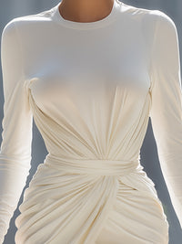 Long-Sleeve Twist-Front Draped Mini Dress