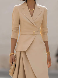 Asymmetric Blazer-Inspired Belted Midi Dress