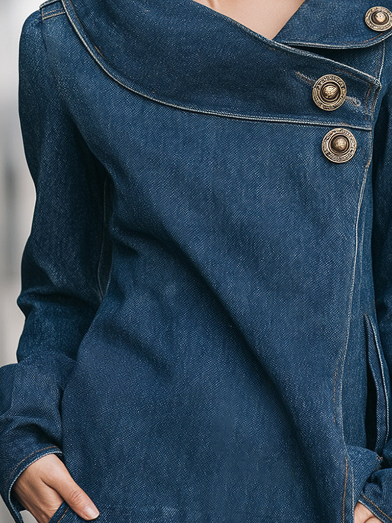 Asymmetric Denim Jacket With Statement Buttons