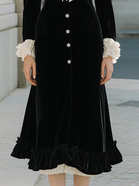 Velvet Midi Dress With Ruffled Accents