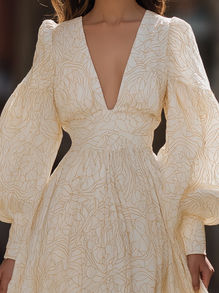 Voluminous Sleeve Jacquard Maxi Dress
