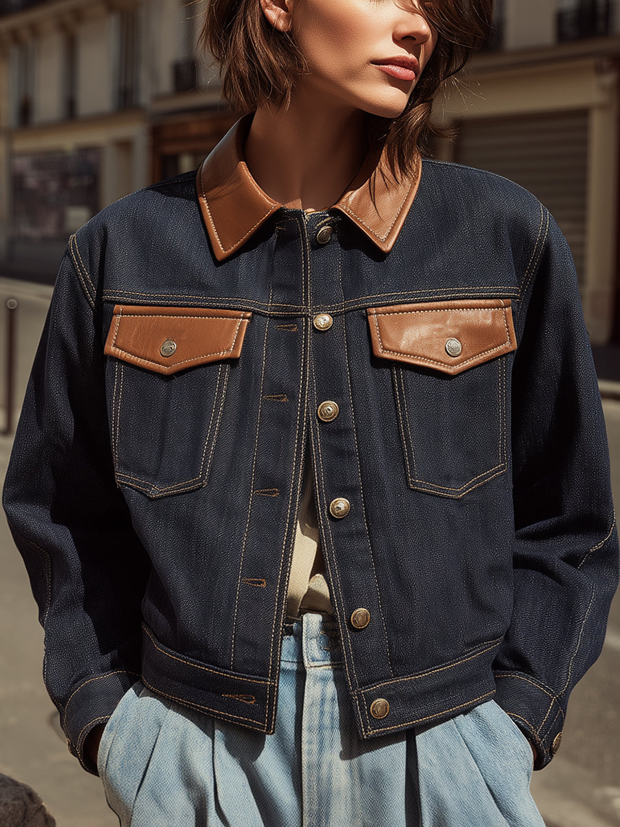 Two-Tone Denim Jacket With Leather Details