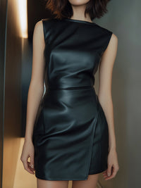 Sleeveless Faux Leather Asymmetrical Mini Dress